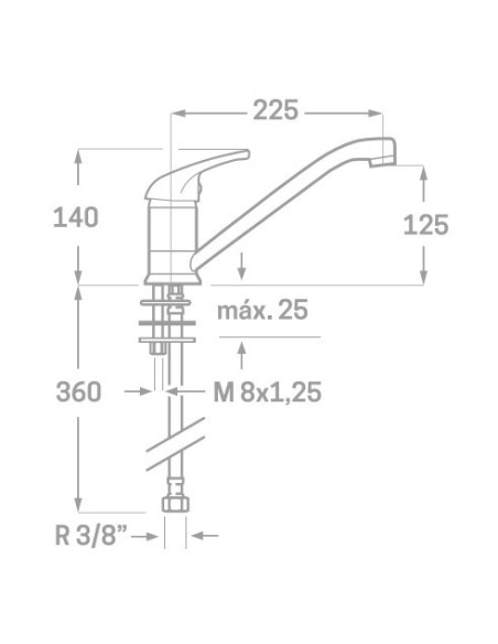 Monomando fregadero pared 15 cm Basic caño largo tubo CIS
