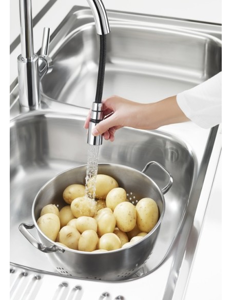 Meclador monomando de cocina con caño extraible giratorio y función ducha  aclarado - Targa - Roca
