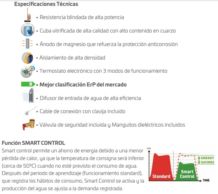 Función SMART CONTROL Termo eléctrico Vertical Plus Digital 50-80-100